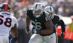 OAKLAND, CA - OCTOBER 11: Gabe Jackson #66 of the Oakland Raiders defends against the Denver Broncos in the second quarter at O.co Coliseum on October 11, 2015 in Oakland, California. (Photo by Ezra Shaw/Getty Images)