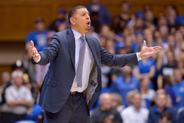 DURHAM, NC - JANUARY 23: Acting head coach Jeff Capel of the Duke Blue Devils reacts during the game against the North Carolina State Wolfpack at Cameron Indoor Stadium on January 23, 2017 in Durham, North Carolina. North Carolina State won 84-82.