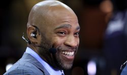 CLEVELAND, OH - JUNE 07: NBA player Vince Carter looks on before Game 3 of the 2017 NBA Finals between the Golden State Warriors and the Cleveland Cavaliers at Quicken Loans Arena on June 7, 2017 in Cleveland, Ohio. NOTE TO USER: User expressly acknowledges and agrees that, by downloading and or using this photograph, User is consenting to the terms and conditions of the Getty Images License Agreement. (Photo by Ronald Martinez/Getty Images)