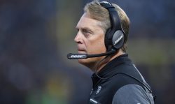 OAKLAND, CA - AUGUST 31: Head coach Jack Del Rio of the Oakland Raiders looks on from the sidelines against the Seattle Seahawks during the first quarter of their game at the Oakland-Alameda County Coliseum on August 31, 2017 in Oakland, California.