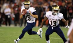 SAN DIEGO, CA - SEPTEMBER 02: Jake Maier #15 of the UC Davis Aggies passes the ball during the second half of a game at Qualcomm Stadium on September 2, 2017 in San Diego, California.