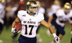 SAN DIEGO, CA - SEPTEMBER 02: Logan Montgomery #17 of the UC Davis Aggies runs with the ball during the second half of a game at Qualcomm Stadium on September 2, 2017 in San Diego, California.