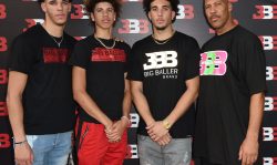 CHINO, CA - SEPTEMBER 02: (L-R) Lonzo Ball, LaMelo Ball, LiAngelo Ball and LaVar Ball attend Melo Ball's 16th Birthday on September 2, 2017 in Chino, California.