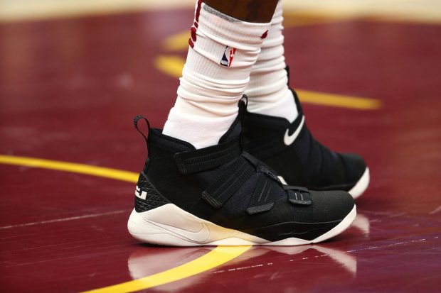 CLEVELAND, OH - NOVEMBER 28: A view of LeBron James #23 of the Cleveland Cavaliers shoes while playing the Miami Heat at Quicken Loans Arena on November 28, 2017 in Cleveland, Ohio. Cleveland won the game 108-97. NOTE TO USER: User expressly acknowledges and agrees that, by downloading and or using this photograph, User is consenting to the terms and conditions of the Getty Images License Agreement. (Photo by Gregory Shamus/Getty Images)