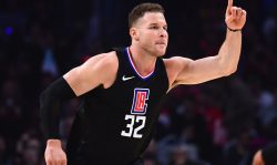 LOS ANGELES, CA - JANUARY 04: Blake Griffin #32 of the LA Clippers celebrates his basket during the first half against the Oklahoma City Thunder at Staples Center on January 4, 2018 in Los Angeles, California.