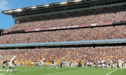 October 8, 2016: Tennessee Volunteers quarterback Joshua Dobbs (11) completes a pass in front of 106,428 fans, the second largest crowd ever at Kyle Field during the Tennessee Volunteers vs Texas A&M Aggies game at Kyle Field, College Station, Texas. (Photo by Ken Murray/Icon Sportswire via Getty Images)