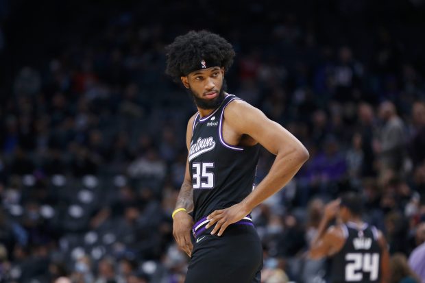 SACRAMENTO, CALIFORNIA - NOVEMBER 19: Marvin Bagley III #35 of the Sacramento Kings looks on in the third quarter against the Toronto Raptors at Golden 1 Center on November 19, 2021 in Sacramento, California. NOTE TO USER: User expressly acknowledges and agrees that, by downloading and/or using this photograph, User is consenting to the terms and conditions of the Getty Images License Agreement. (Photo by Lachlan Cunningham/Getty Images)