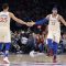 PHILADELPHIA, PA - NOVEMBER 30: Ben Simmons #25 and Tobias Harris #12 of the Philadelphia 76ers react against the Indiana Pacers at the Wells Fargo Center on November 30, 2019 in Philadelphia, Pennsylvania. The 76ers defeated the Pacers 119-116. NOTE TO USER: User expressly acknowledges and agrees that, by downloading and/or using this photograph, user is consenting to the terms and conditions of the Getty Images License Agreement. (Photo by Mitchell Leff/Getty Images)